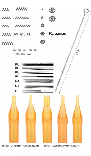 Agujas Para Tatuar 20 Pz Con 20 Tips ( Puntas Cortas )