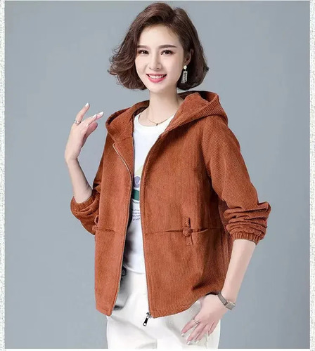 Chaqueta De Pana Con Capucha Para Mujer, Holgada, Otoño-invierno