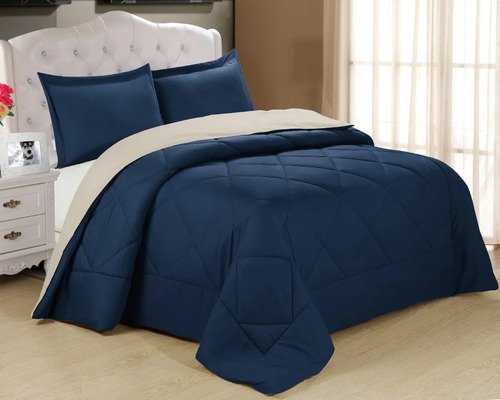 Imagen 6 de 7 de Edredón Matrimonial Azul Microfibra 2 Vistas Y 2 Fundas Almo