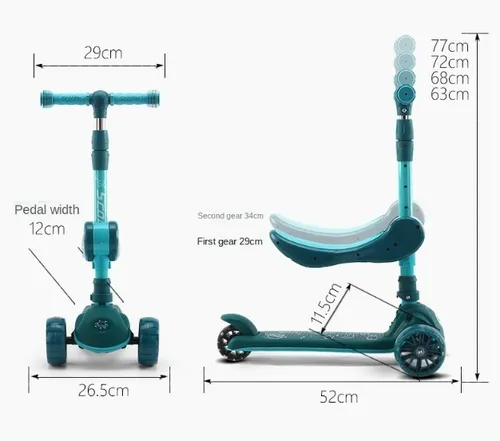 Scooter,patín Del Diablo Patinete 2 En 1, Monopatín, Luz Led 3 Ruedas Con  Asiento Y