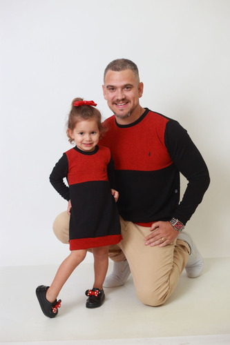 Suéter E Vestido Pai & Filha Preto/vermelho