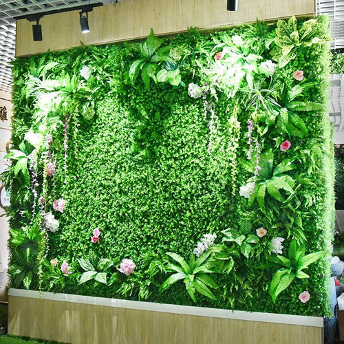 Jardin Vertical Artificial Muro Verde Panel Frondoso Plantas Color Verde/blanco