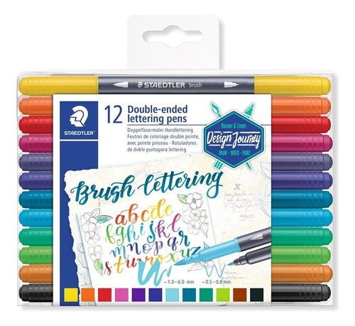Caneta Pincel Brush Pen Lettering Estojo 12 Cores Staedtler Cor Da Tinta Colorido Cor Do Exterior Colorido