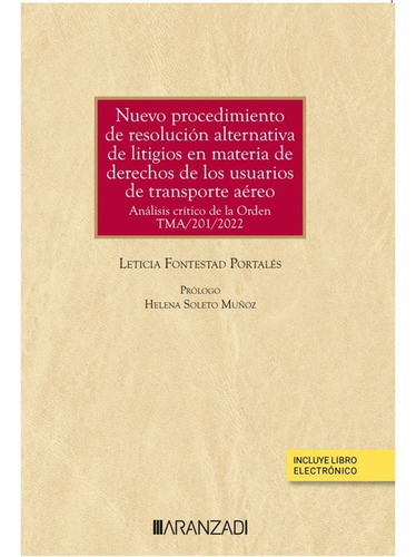 Nuevo Procedimiento De Resolucion Alternativa De Litigios En, De Leticia Fontestad Portales Director. Editorial Aranzadi En Español