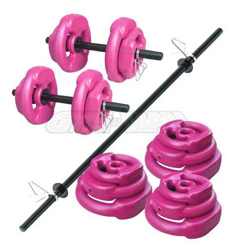 Barra + 2 Mancuernas + 20 Kg En Discos Con Manija Kit Set P