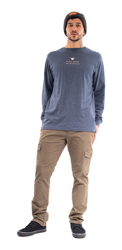 Imagen 6 de 7 de Polera Manga Larga Hombre Hang Loose Gris Melange