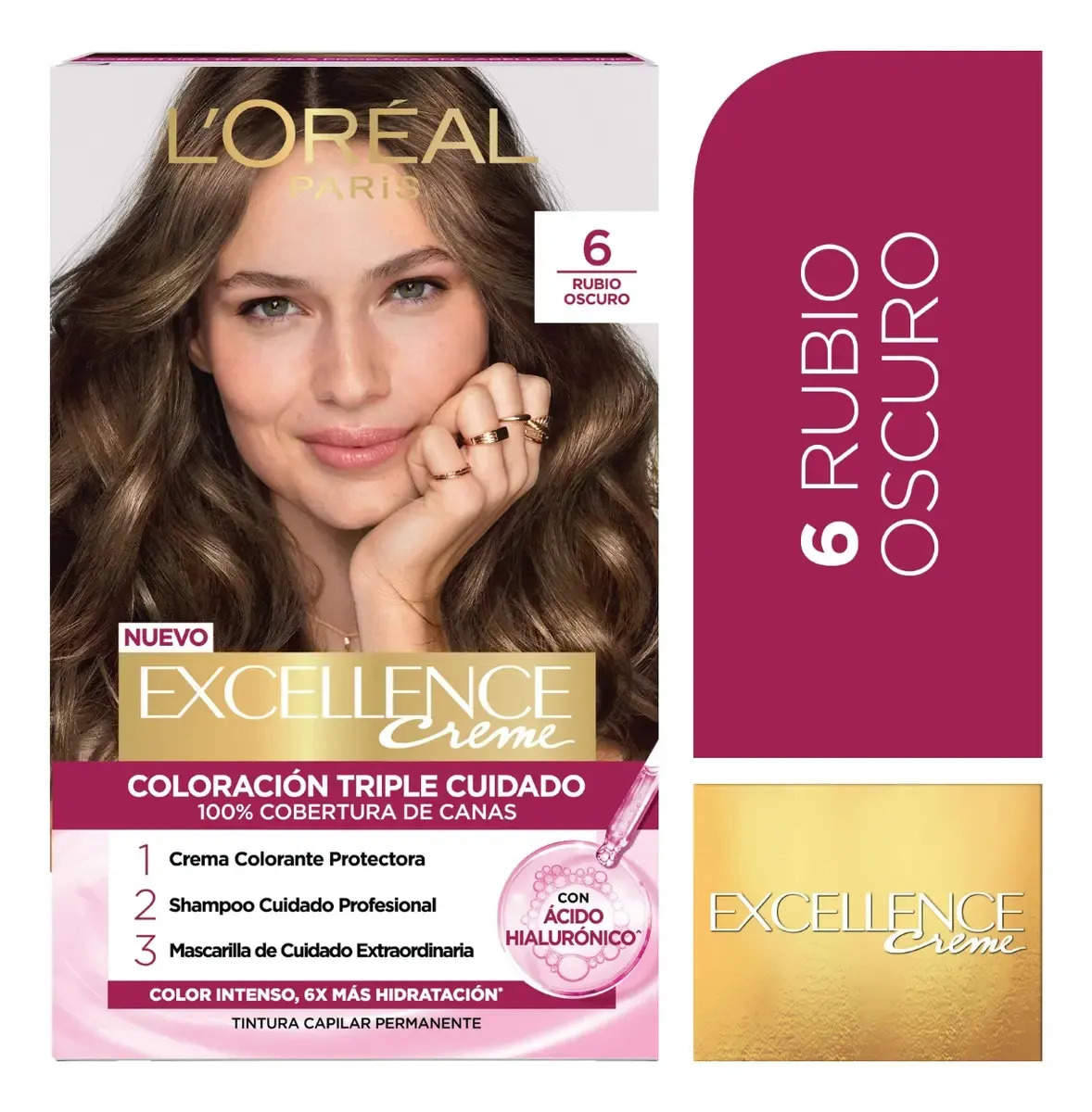 Tintura L'Oréal Excellence Creme 6 Rubio Oscuro para Cabello Sin Amoníaco