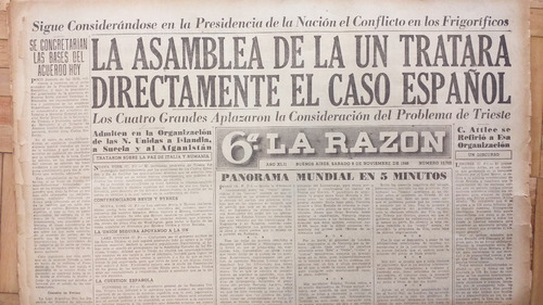 Diario La Razón 9 Noviem 1946 Conflicto Figoríficos Completo