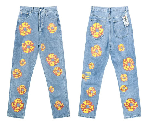 Pantalones Casuales De Jeans De Algodón Con Estampado De Lla