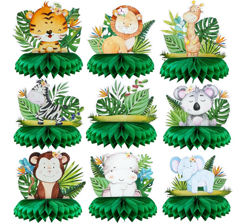 9 Pcs Jungle Safari Centerpieces Set Wild Animals And T...