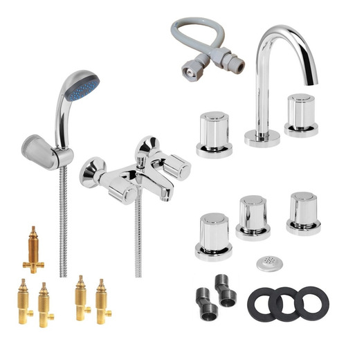 Combo Griferia Baño Hydros 905211 Lavatorio Bidet Ducha Viva