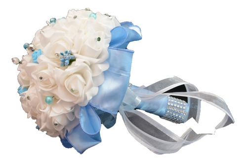 Ramo De Novia Azul Cielo Blanco Quinceañera Novia Xv