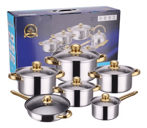 Juego Ollas Inoxidable Cocina Set 12 Piezas Antiadherente