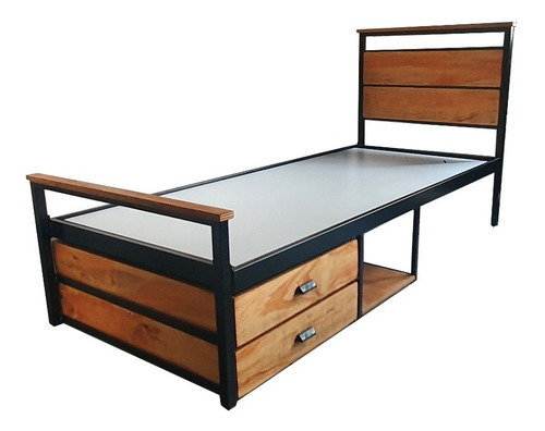 Cama Industrial 1 Plaza Con Cajones 60x80cm Madera Hierro