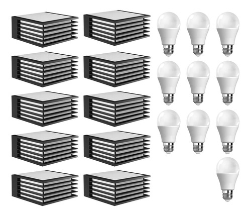 Pack 10 Aplique Pared Plástico + Lámpara Led 12w Luz Día Fría Blanca Bidireccional Polipropileno Deco