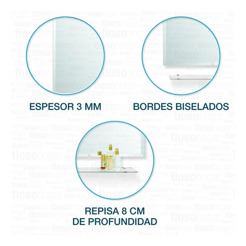 Imagen 4 de 10 de Espejo Biselado Repisa Baño Rectangular Estante 50x60 Borde