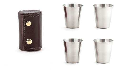 Set De 4 Vasos Tequileros De Acero Inoxidable Con Estuche