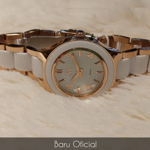 Reloj Xl Extra Large Combinado Tono Rosé Y Blanco Cod.670-14