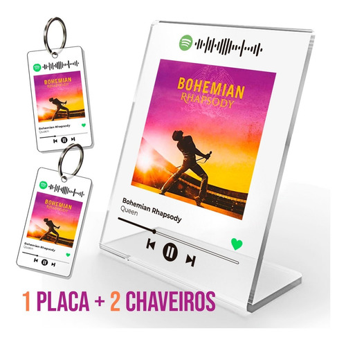 Imagem 1 de 2 de Placa Acrílico Spotify Personalizada + 2 Chaveiros Brinde