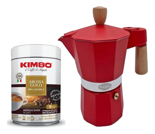 Pack Cafetera Moka 6 Tazas + Café  Italiano Kimbo Gold 250gr