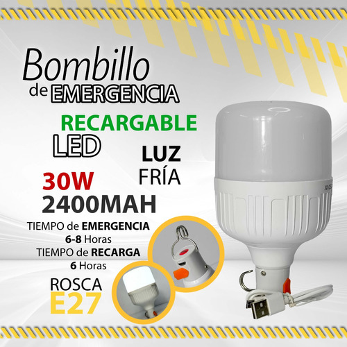 Bombillo D Emergencia Recargable E-27 30w - Led / 09281