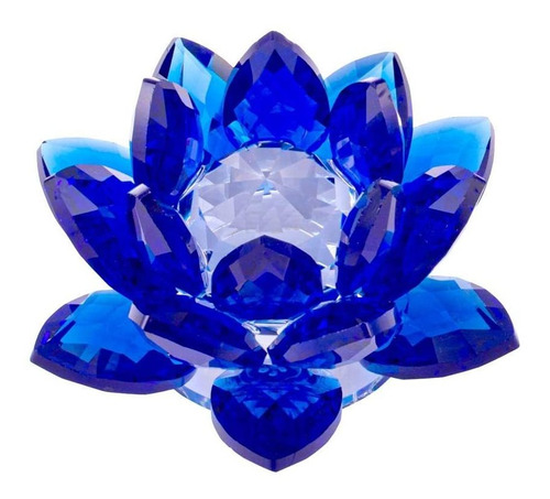   Inch Sapphire Blue Crystal Lotus Flower Feng Shui Hom...