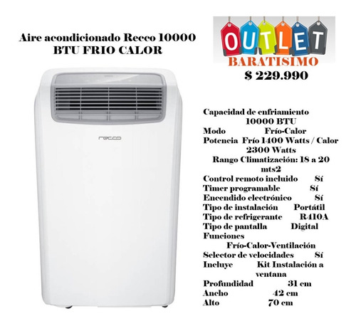 Aire Acondicionado Recco 10000 Btu Frio Calor