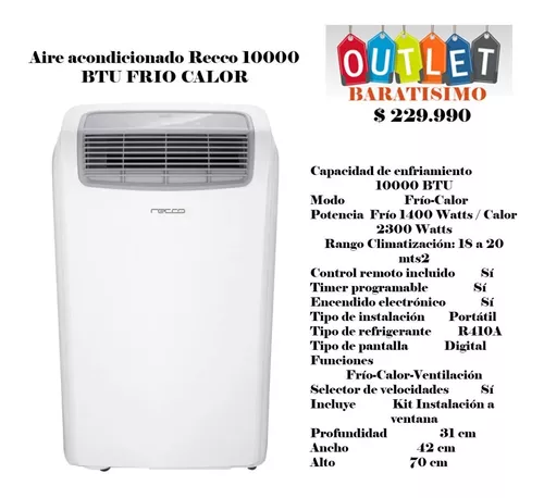 RECCO Aire Acondicionado Portátil Frío-Calor 10.000 BTU Recco