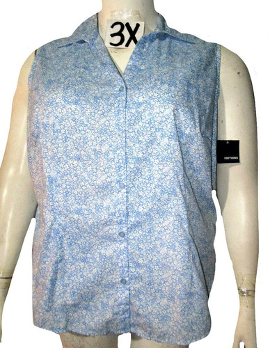 Blusa Azul Y Blanco Estampada Talla 3x (42/44) Basic Editio 