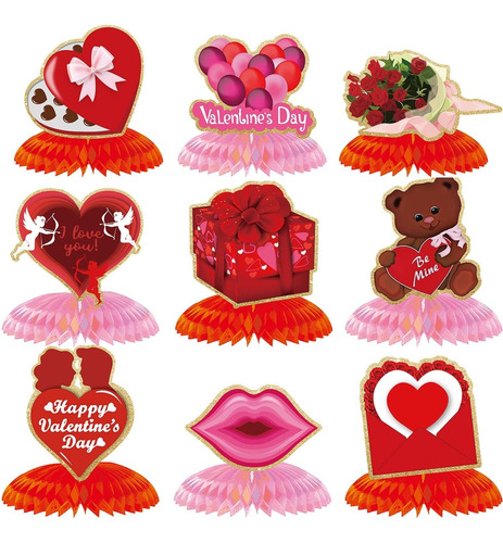 9 Pieza Decoracion Panal San Valentin Accesorio Para Dia