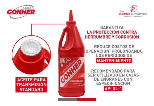 Aceite Diferencial Estandard Sae 140 Gonher Api Gl-1 946ml
