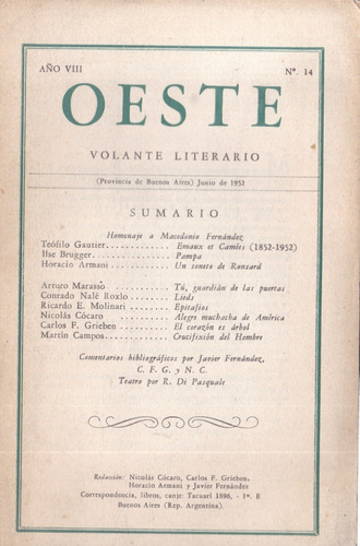 Oeste Volante Literario Nº 14 - Año 1952