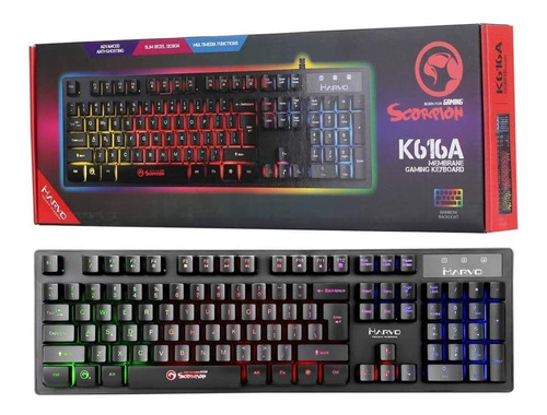 Teclado Gamer Marvo K616a Membrana , Efecto Arcoiris Color del teclado Negro