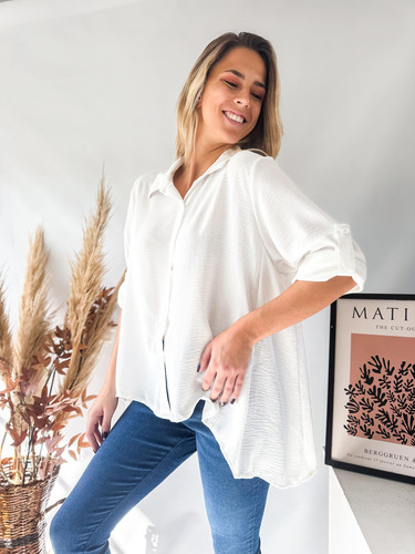 Camisa Lulyna Oversize Manga Larga Con Presilla Crepe Mujer