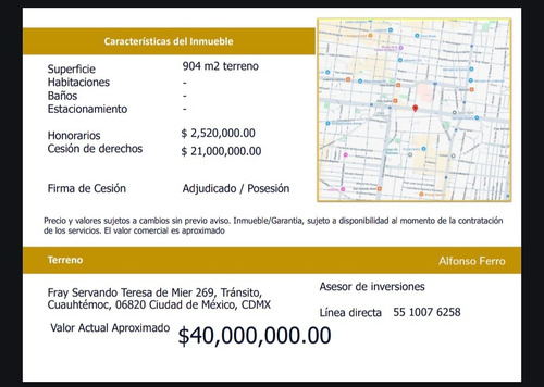 Oportunidad Excelente Terreno Sobre Fray Servando Teresa De Mier, Col. Transito, Cuauhtémoc, Afr06