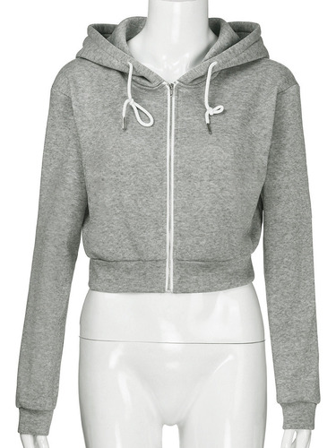 Sudadera Corta Con Capucha Y Cremallera A La Moda Para Mujer