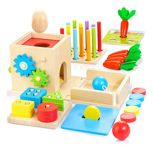 Kizfarm Wooden Montessori Baby Toys, 8-en-1 Kit De Juego De 