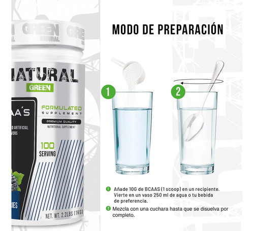 Aminoácidos Bcaas Green Varios Sabores 1kg 100 Servs Moras