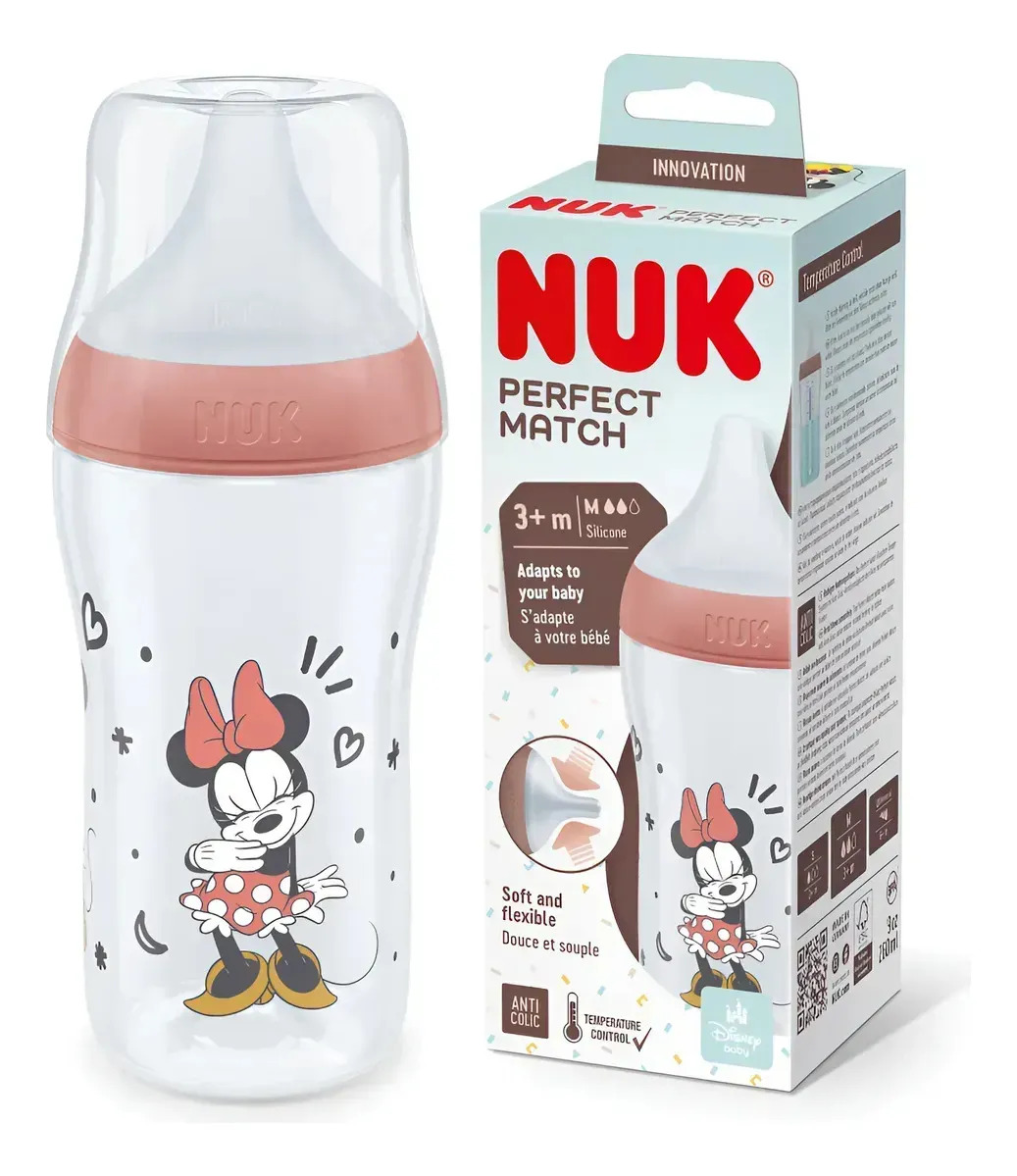 Mamadera NUK Perfect Match Anticolic de 260 mL con Diseño Minnie Rosa
