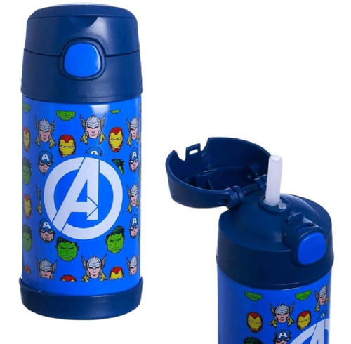 Garrafa Térmica Infantil Capitão America Com Trava E Canudo Cor Avengers/Vingadores