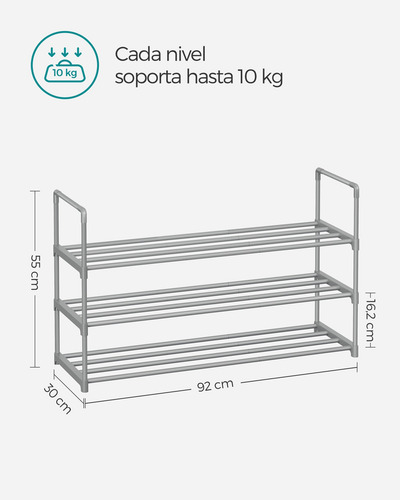 Songmics Zapatero De 3 Niveles 30 X 92 X 55 Cm Color Plateado
