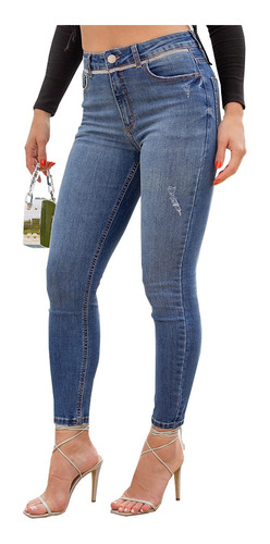 Calça Jeans Feminina Skinny Detalhe Strass