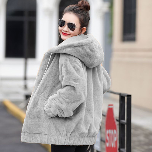 Chaqueta Polar Con Capucha Y Cremallera Para Mujer, Cálida Y Casual