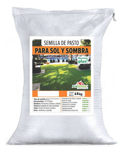 Semilla De Pasto Césped 15kg 450m2 Sol Y Sombra Germinaplus