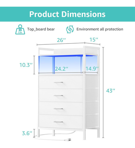 Cómoda Blanca Para Dormitorio De Niñas, Cómoda De 4 Cajones