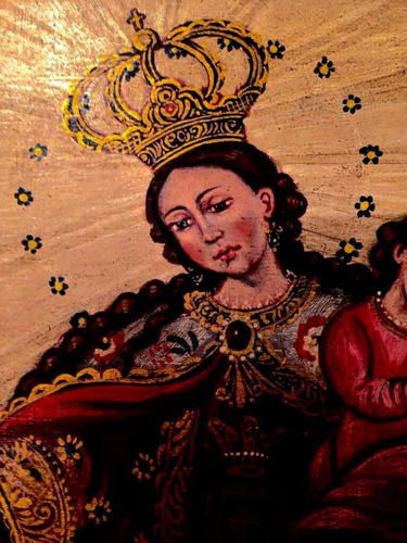 Antiguo Retablo Virgen Del Carmen C/ Niño Oleo S/zinc S Xix