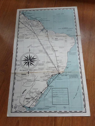 1955 Mapa De Rutas America Sur Pan American World Airways 