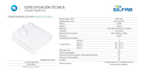 Manta Térmica Eléctrica De Poliester C/ Climatizador 1 Plaza