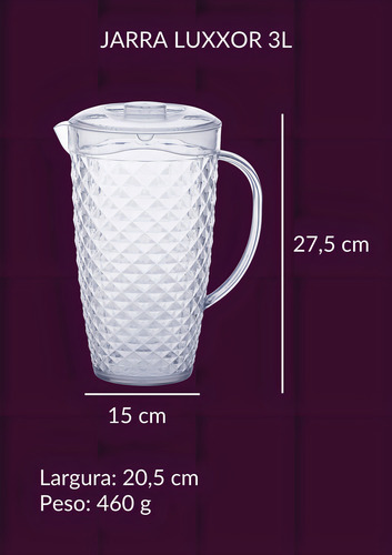 Kit Jarra 3L c/ 8 Copos 800ml Luxxor Paramount