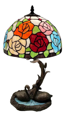 Bieye Lrose Flowers Lámpara De Mesa De Vitral Estilo Tiffany